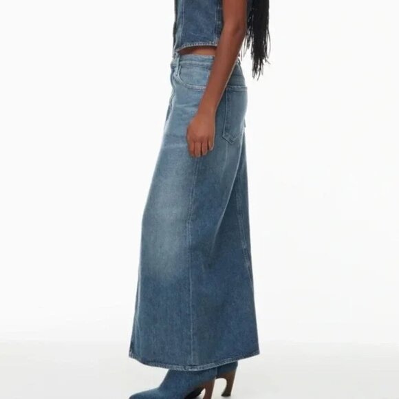 Agolde Leif Denim Slung Maxi Skirt Front Slit Size 27 - Picture 6 of 13